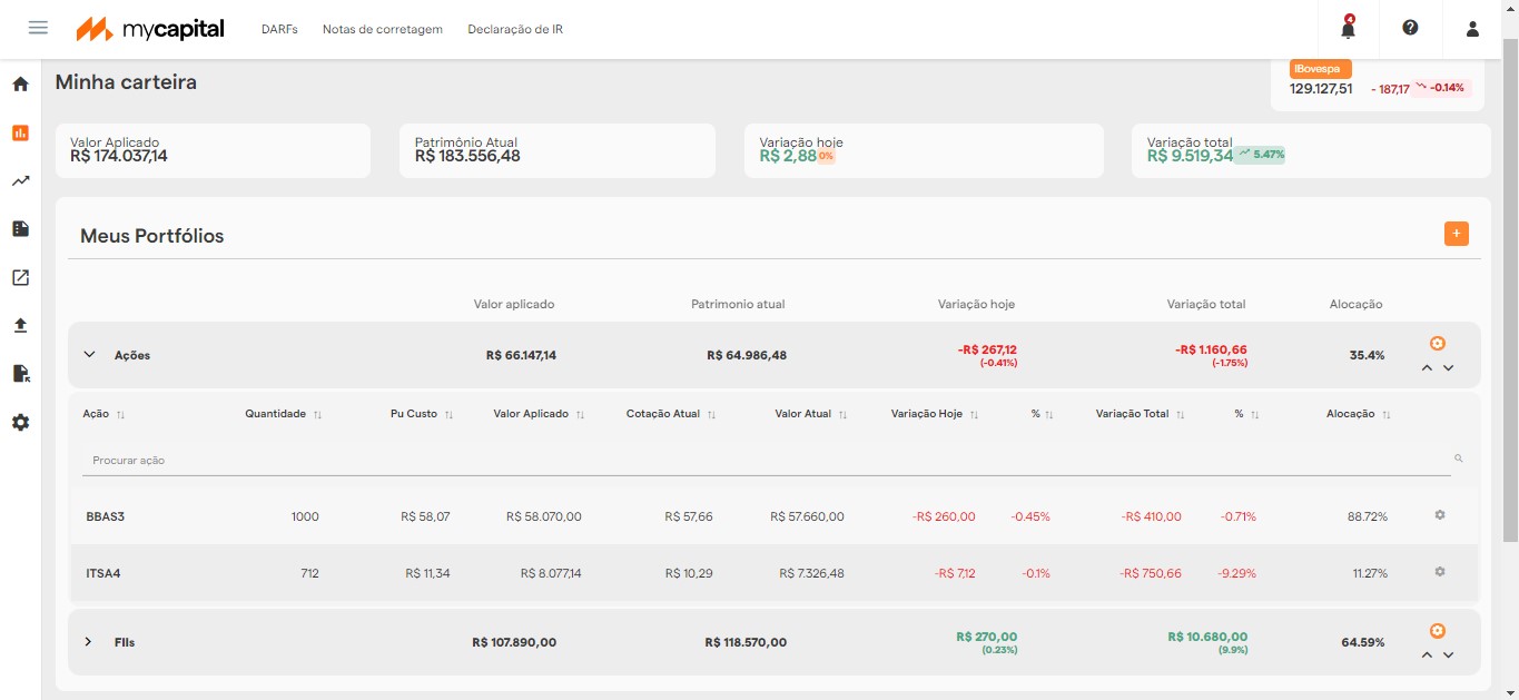 Acompanhe o patrimônio atualizado em tempo real na plataforma calculadora de IR Mycapital
